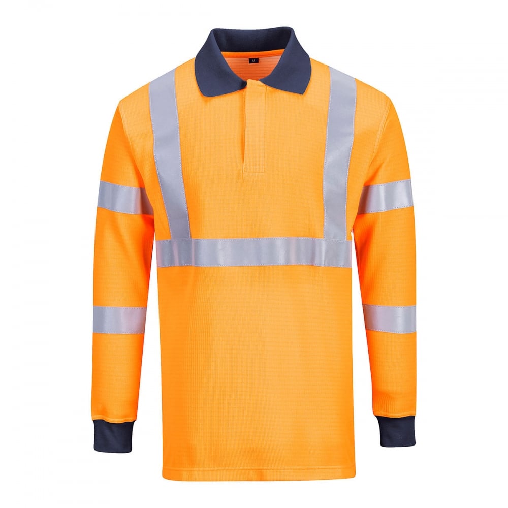 FR76 Flame Resistant Modaflame Hi Visibility Long Sleeve Polo Shirt Orange XL *One Size Only - Outlet Store*
