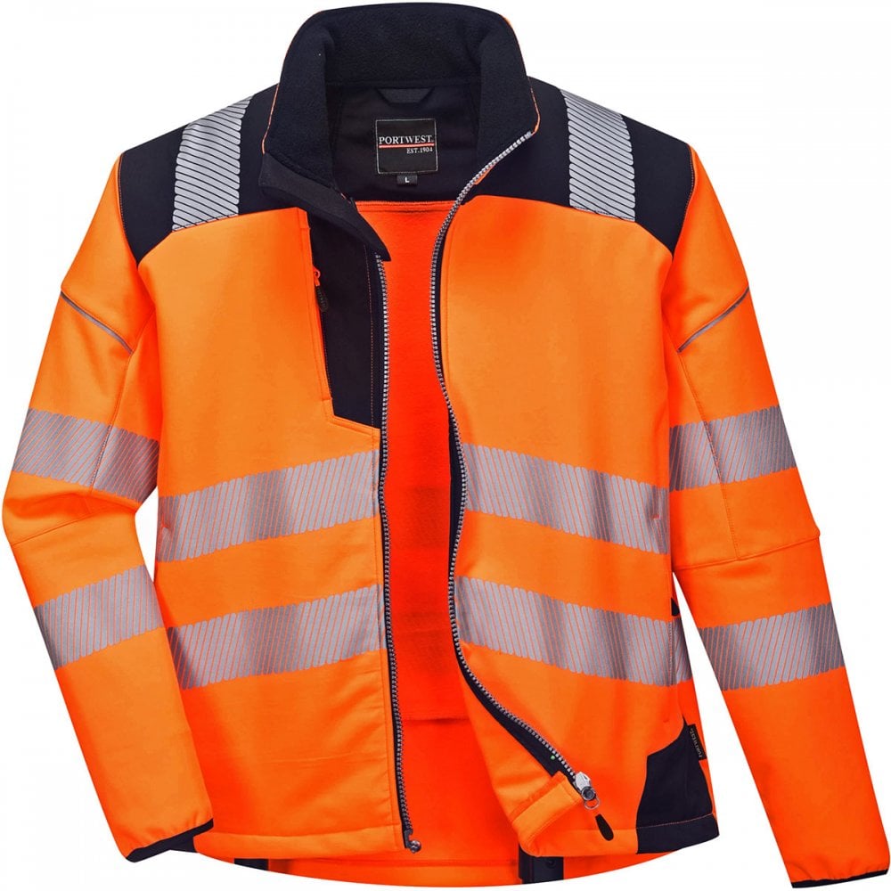 PW3 T402 Hi-Vis Softshell Jacket Orange/Navy