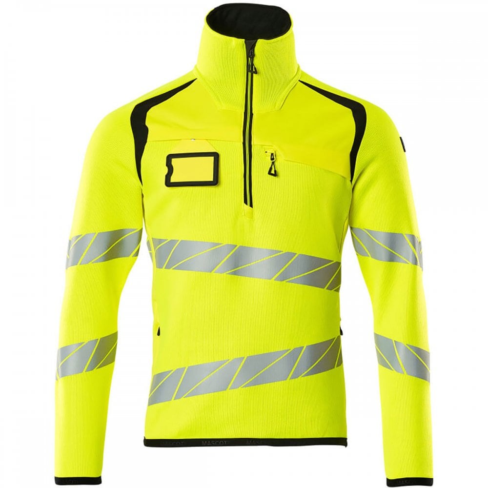 19005 Hi Vis Accelerate Safe Knitted Jumper with half zip Hi-Vis Yellow/Black L *One Size Only - Outlet Store*