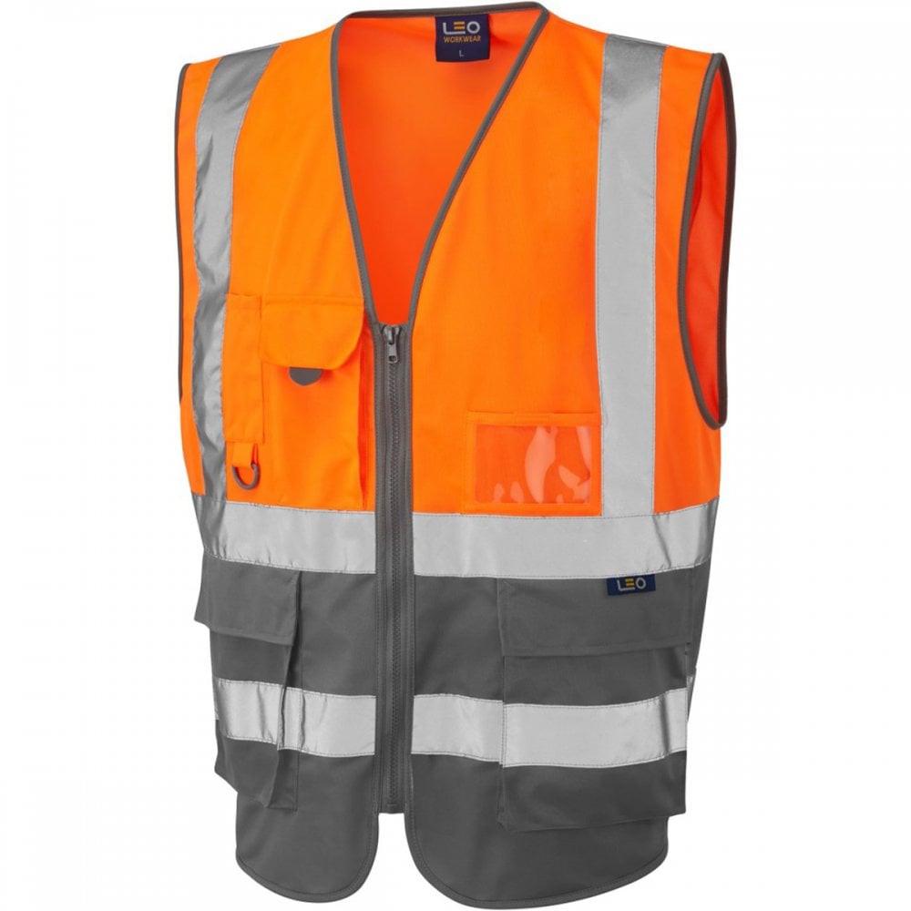 W11 Lynton ISO 20471 Class 2 Superior Waistcoat Hi-Vis Orange/Grey XL *One Size Only - Outlet Store*