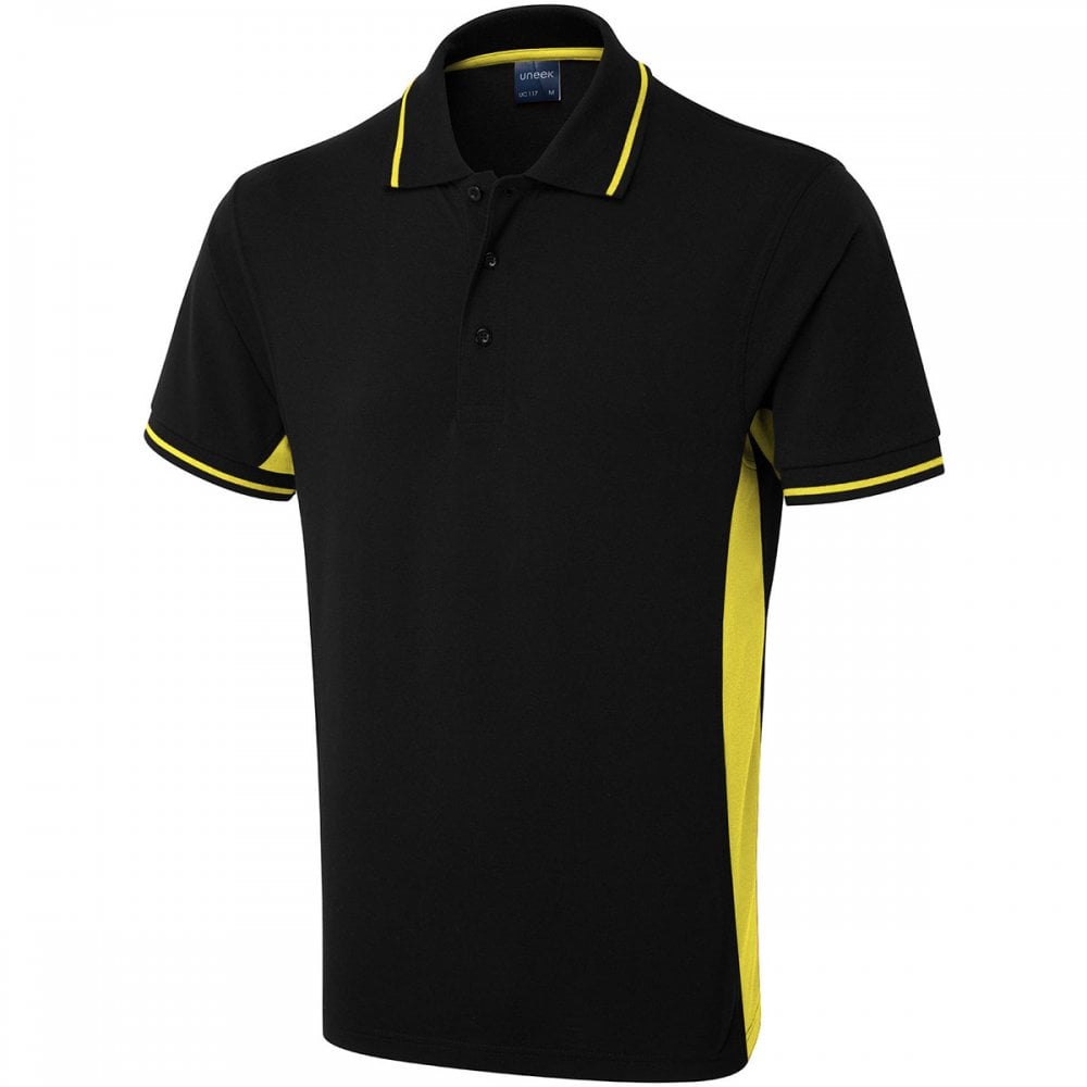 UC117 Two Tone Poloshirt Black/Yellow S *One Size Only - Outlet Store*