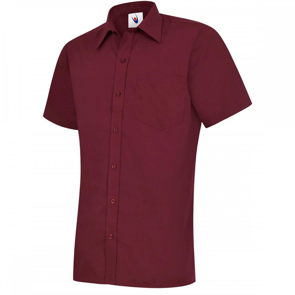 UC710 Mens Poplin Half Sleeve Shirt Burgundy 16.5" *One Size Only - Outlet Store*