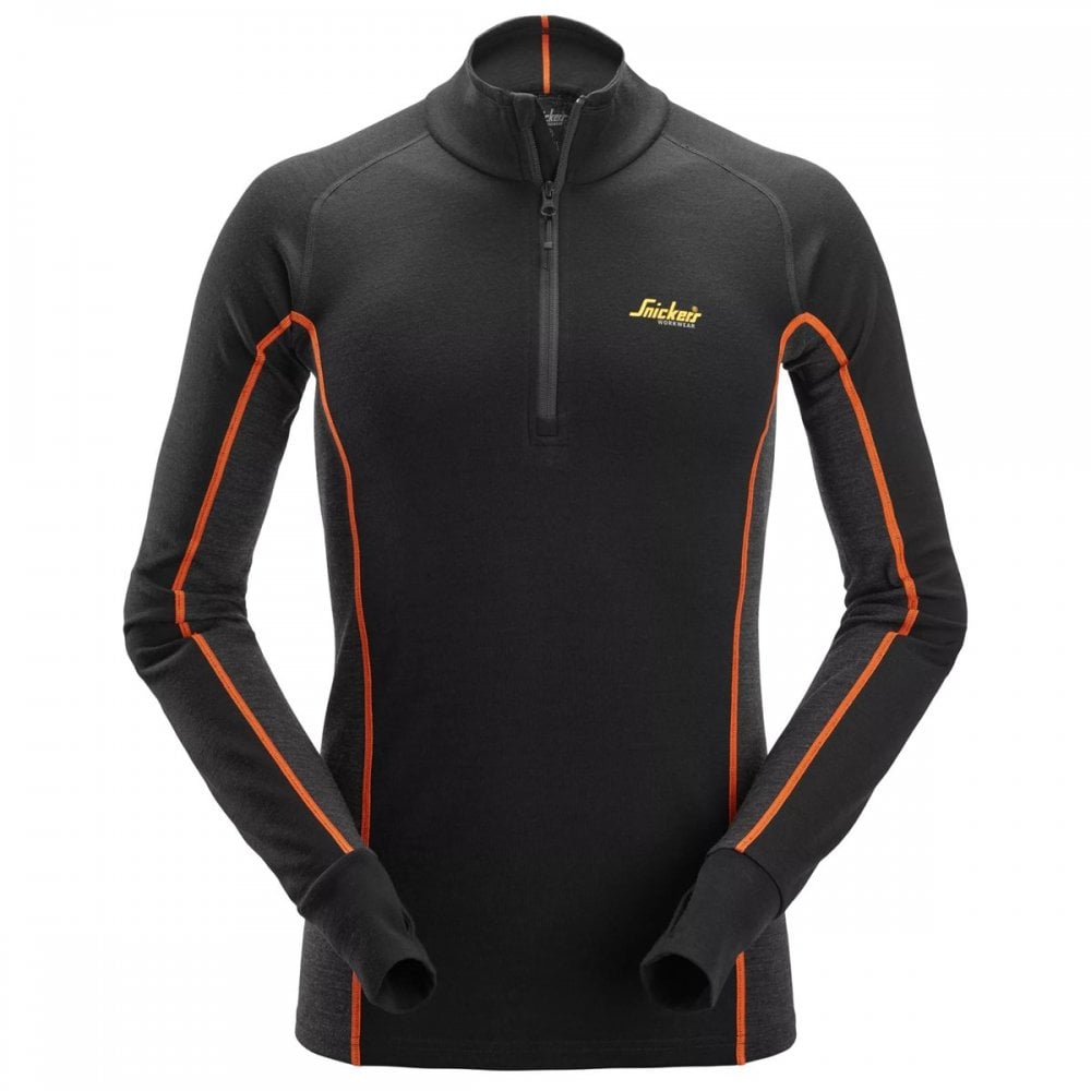 9482 Merino Base Layer Half Zip Top Black/Anthracite Melange L *One Size Only - Outlet Store*
