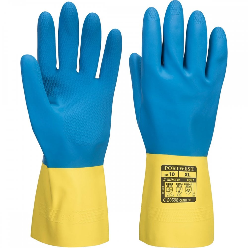 A801 Double Dipped Latex Gauntlet Yellow/Blue L *One Size Only - Outlet Store*