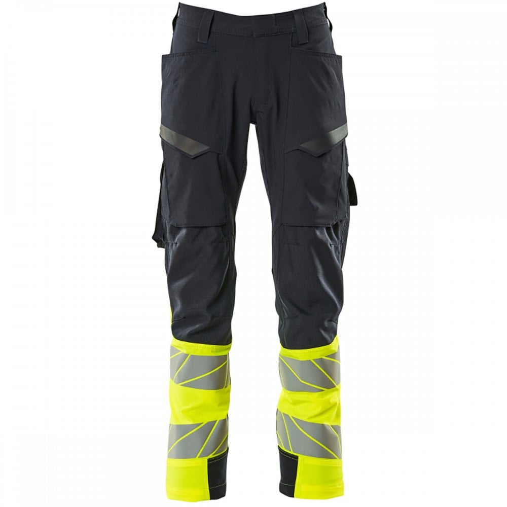 19379 Accelerate Safe Trousers with thigh pockets Dark Navy/Hi-Vis Yellow 35" 36.5" *One Size Only - Outlet Store*