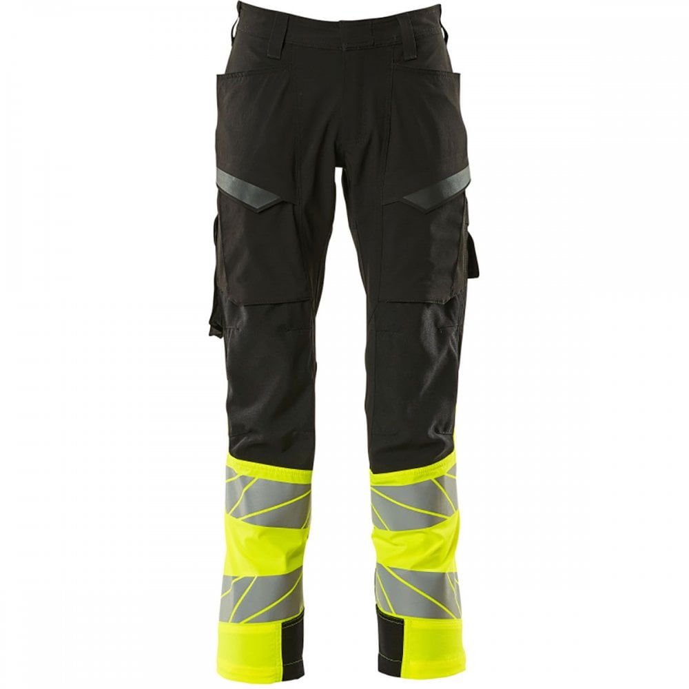 19379 Accelerate Safe Trousers with thigh pockets Black/Hi-Vis Yellow 32" 40.5" *One Size Only - Outlet Store*