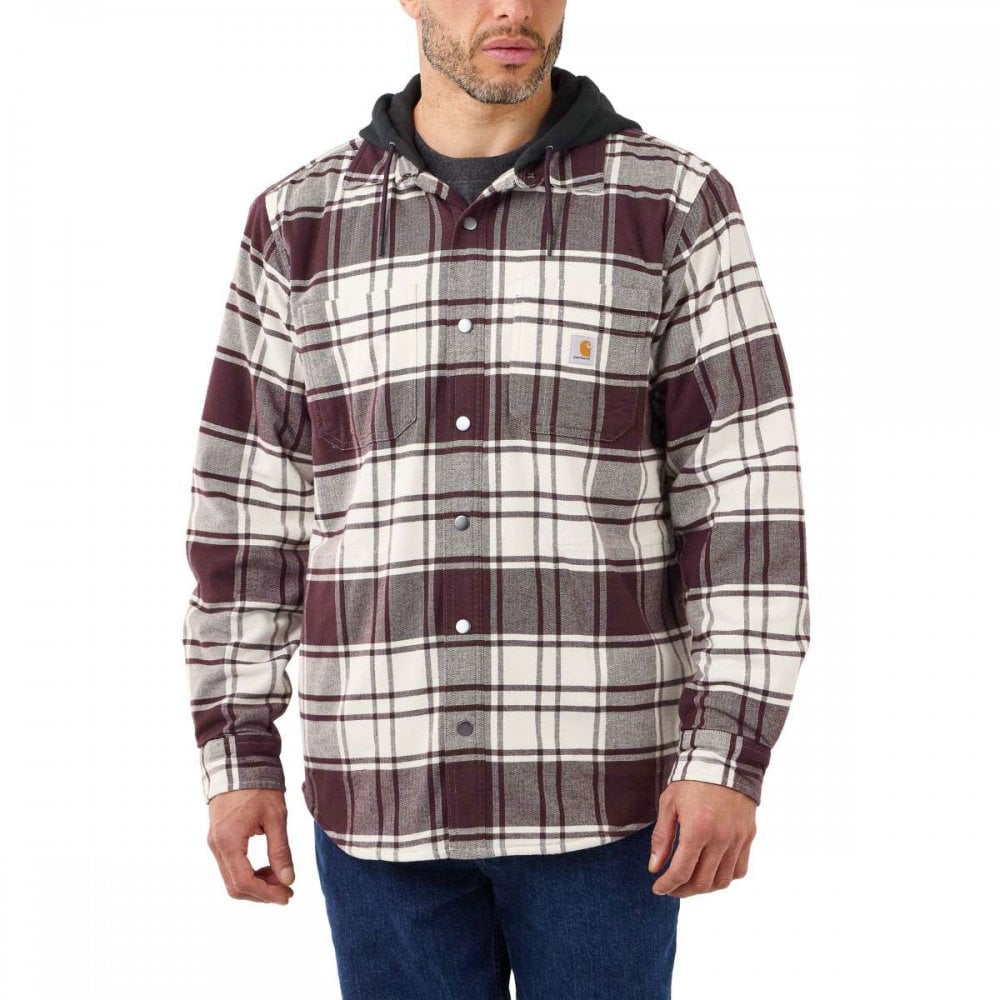 Flannel Fleece Lined Hooded Shirt Jacket