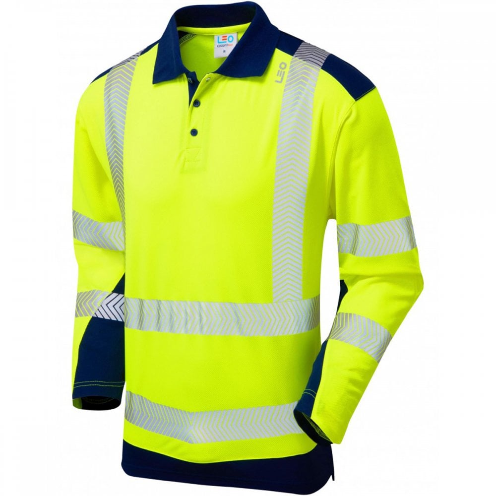 P15 Wringcliff ISO 20471 Class 2 Dual Colour Coolviz Plus Long Sleeved Polo Shirt Hi-Vis Yellow/Navy 2XL *One Size Only - Outlet Store*