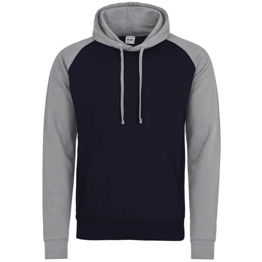 JH009 Baseball Hoodie Oxford Navy/Heather Grey M *One Size Only - Outlet Store*